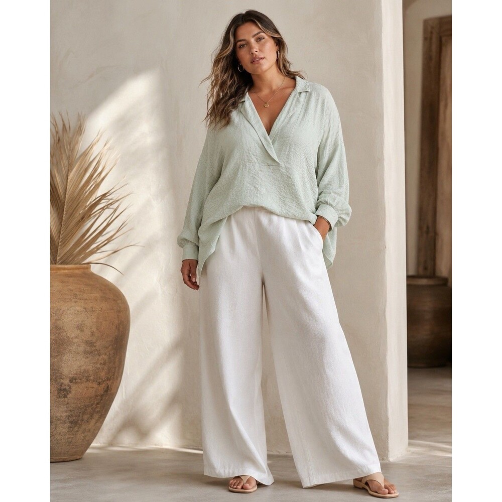 Anthropologie 1X Mint Green Crinkle Batwing Dolman Oversized Blouse Lagenlook